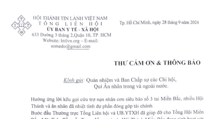 UB.YTXH – Thư Cảm Ơn & Thông Báo