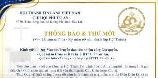 Thông Báo & Thư Mời V/v Lễ Cảm Tạ Chúa – Kỷ Niệm 60 Năm Thành Lập HTTL PHƯỚC AN (1966-2026)